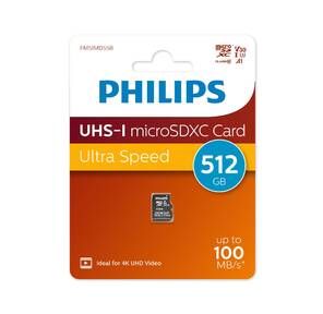 Флеш карта microSD 512GB PHILIPS High Speed  microSDHC Class UHS-I U3,  V30,  A1,  100MB / s