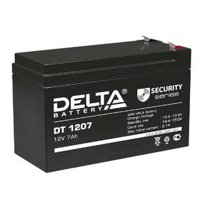 Аккумуляторная батарея Delta DT 1207 напряжение 12В,  емкость 7Ач,  клемма F1  (ДхШхВ: 151х65х95мм Полная высота 102мм; Вес 2, 05кг; Кол-во элементов 6; Срок службы 5лет; Гарантия 1год)