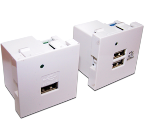 Модуль USB-зарядки,  2 порта,  без шторки,  2.1A / 5V,  45x45,  белый