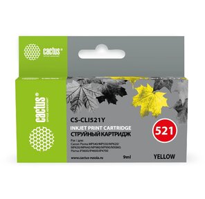 Cactus CS-CLI521Y Картридж струйный желтый для Canon Pixma MP540 / MP550 / MP620 / MP630 / MP640 / MP660 / MP980 / MP990 / iP3600 / iP4600 / iP4700 / MX860  (8.2мл)