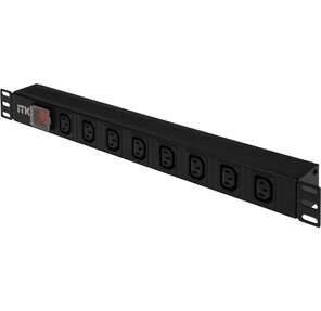 PDU 8 розеток C13 с LED выключателем, 1U,  вх. С14,  без шнура,  алюминиевый профиль