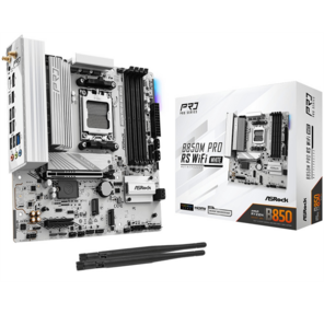 Материнская плата ASROCK B850M PRO RS WIFI WHITE,  AM5,  B850,  4*DDR5,  4*SATA,  3*M.2,  4*USB 2.0,  3*USB 3.2,  Type-C,  2*PCIx16,  1*M.2  (Key E),  HDMI+DP,   mATX