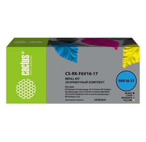 Заправочный набор Cactus CS-RK-F6V16-17 многоцветный набор 5x30 мл для HP DJ 1110 / 1111 / 1112 / 2130 / 2131