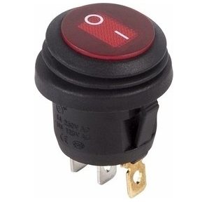 Rexant 36-2595 Выключатель клавишный круглый 250V 6А  (3с) ON-OFF красный  с подсветкой  ВЛАГОЗАЩИТА