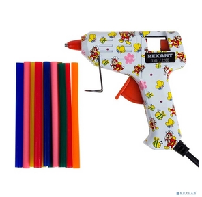 REXANT  (12-0112) Пистолет клеевой 15 Вт O 7 мм малый + набор цветных стержней 12 шт.  (блистер)