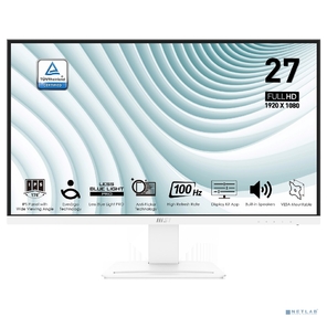 MSI PRO MP273AW 27" 16:9 FHD (1920x1080)IPS Flat, 5ms (GTG), 1000:1, 100M:1, 300nit, 178 / 178, 1xHDMI , 1xDP,  1*D-Sub  (VGA) , Tilt, VESA, 100Hz, 1y w-ty,  White