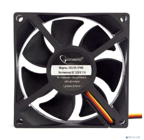 Gembird Вентилятор 80x80x25,  гидрод.,  тихий,  3 pin / 4pin Molex,  провод 30 см  (S8025H-3P4M)