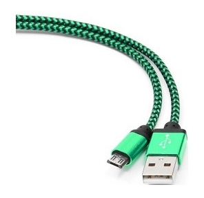 Gembird Кабель USB 2.0 Cablexpert CC-mUSB2gn1m,  AM / microBM 5P,  1м,  нейлоновая оплетка,  алюминиевые разъемы,  зеленый,  пакет