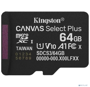 Micro SecureDigital 64GB Kingston Canvas Select Plus Gen3 100MB / s A1,  без адаптера