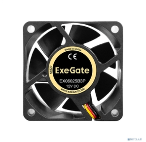 Вентилятор 12В DC ExeGate EX06025B3P  (60x60x25 мм,  2-Ball  (двойной шарикоподшипник),  3pin,  3500RPM,  25dBA)