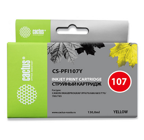 Картридж струйный Cactus CS-PFI107Y желтый  (130мл) для Canon IP iPF670 / iPF680 / iPF685 / iPF770 / iPF780 / iPF785 / 