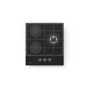 Газовая варочная панель EVELUX,  Hi-Tech,  45 см,  3 конфорки,  WOK-конфорка,  чугунные решетки,  газ-контроль,  электроподжиг,  механическое управление,  цвет черный