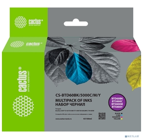 Чернила Cactus CS-BTD60 / BT5000set голубой / пурпурный / желтый / черный набор 3x48мл для Brother HL-T4000DW,  DCP-T510W,  DCP-T710W,  MFC-T810W,  MFC-T910DW,  MFC-T4500DW,  DCP-T420W,  DCP-T520W,  DCP-T720DW,  DCP-T820DW,  MFC-T920DW