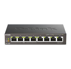 коммутатор D-Link Неуправляемый PoE-коммутатор,  8x1000Base-T  (4x1000Base-T PoE),  PoE-бюджет 80 Вт,  корпус металл