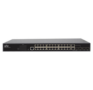 Uniview Коммутатор 24*1000Mbps ports  (RJ45)+2*1000Mbps Fiber (SFP) ports+2G Combo portsStandards IEEE802.3,  IEEE802.3u,  IEEE802.3z, IEEE802.3ab,  IEEE802.3xSwitching capacity 56GbpsForwarding performance