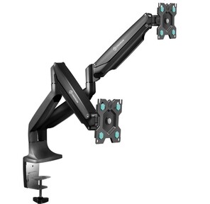 ONKRON G200 BLACK Кронштейн для 2 мониторов 13-32'' ГАЗЛИФТ макс 100*100 наклон -90? / +90?,  поворот +-90°,  2 колена,  вылет от стены до 525мм,  крепление к столу 10-85мм,  макс общий вес 9кг,  черный