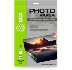 Фотобумага Cactus CS-GA413050DS A4 / 130г / м2 / 50л. / белый глянцевое / глянцевое для струйной печати
