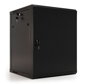 Шкаф Hyperline WRline WR-TW-1245-SR-RAL9004 настенный 19-дюймовый  (19"),  12U,  650x600х450мм,  цельнометаллическая дверь с замком,  цвет черный  (RAL9004)  (разобранный)