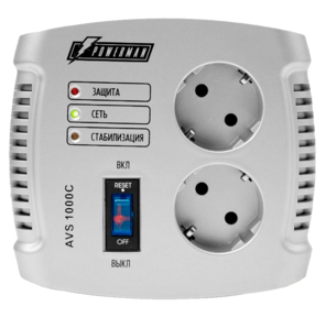 Stabilizer POWERMAN AVS 1000C,  step-type regulator,  1000VA  /  500W,  150-280V,  the maximum input current is 8A,  2 eurosockets,  IP-20,   floor standing,  151mm x 126mm x 123mm,  2kg.