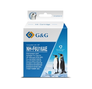 Картридж струйный G&G GG-F6U16AE F6U16AE голубой  (26мл) для HP OJ Pro 7740 / 8210 / 8218 / 8710 / 8715