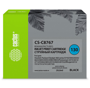 Картридж струйный Cactus CS-C8767 черный для №130 HP DeskJet5743 / 6543 / 6843,  PhotoSmart2613 / 2713  (29ml)