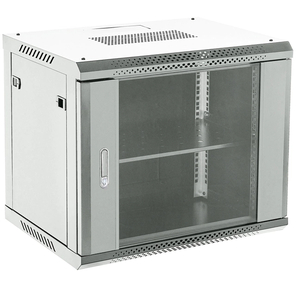 Настенный шкаф Rexant RAL 7035 19" 9U 600×450×501  (ШxГxВ),  дверь стекло,  металлическая задняя стенка,  боковые съемные стенки