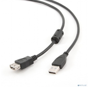 Bion Кабель удлинительный USB 2.0 A-A  (m-f),  позолоченные контакты,  ферритовые кольца,  1.8м,  черный [BXP-CCF-USB2-AMAF-018]