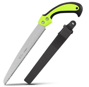 Садовая пила с ножнами Deli DL580927  270мм,  сталь 65Mn,  шаг зубьев 7TPI,  обрезиненая ручка,  шлифовка зубов с 3-х сторон,  двухрядное распределение кромок