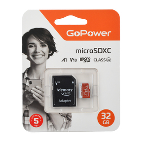 Карта памяти microSD GoPower 32GB Class10 UHS-I  (U3) 80 МБ / сек V10 с адаптером