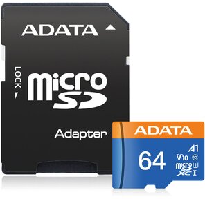Флеш карта microSD 64GB A-DATA microSDHC Class 10 UHS-I A1 100 / 25 MB / s  (SD адаптер)