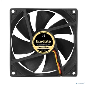 Вентилятор 12В DC ExeGate ExtraSilent ES09225S3P  (92x92x25 мм,  Sleeve bearing  (подшипник скольжения),  3pin,  2000RPM,  25dBA)