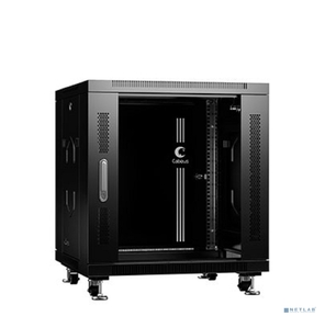 Cabeus SH-05C-12U60 / 60-BK Шкаф монтажный телекоммуникационный 19" напольный 12U 600x600x730mm  (ШхГхВ) передняя стеклянная и задняя сплошная металлическая двери,  ручка с замком,  цвет черный  (RAL 9004)