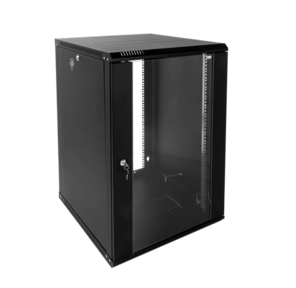 Шкаф настенный ЦМО ШРН-Э-18.500-9005 18U 600x520мм пер.дв.стекл съемные бок.пан. 50кг черный