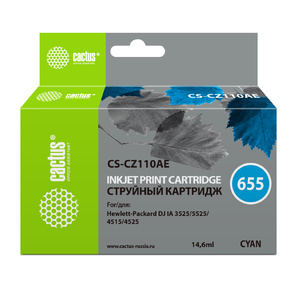 Картридж струйный Cactus CS-CZ110AE голубой для №655 HP DJ IA 3525 / 5525 / 4515 / 4525  (14, 6ml)