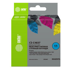 Картридж струйный Cactus CS-C4837 пурпурный для №11 HP 2000 / 2500 / 1000 / 1100 / 1200  (29ml)