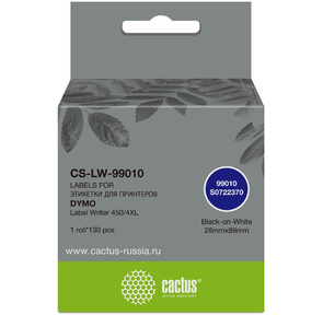 Этикетки Cactus CS-LW-99010 сег.:89x28мм черный белый 130шт / рул Dymo Label Writer 450 / 4XL