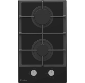 Газовая варочная панель EVELUX,  Hi-Tech,  30 см,  2 конфорки,  газ-контроль,  электроподжиг,  цвет черный