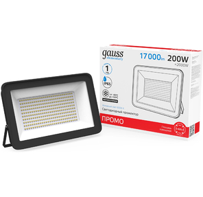 Прожектор светодиодный Elementary 200Вт 6500К IP65 17000лм ПРОМО G2 черн. GAUSS 613100200P