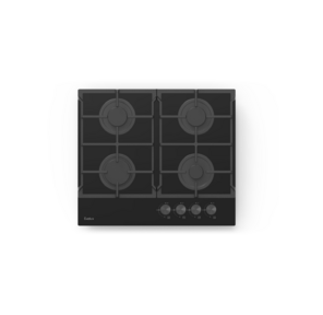 Газовая варочная панель EVELUX,  Hi-Tech,  60 см,  4 конфорки,  чугунные решетки,  газ-контроль,  электроподжиг,  механическое управление,  поверхность из закаленного стекла,  цвет черный
