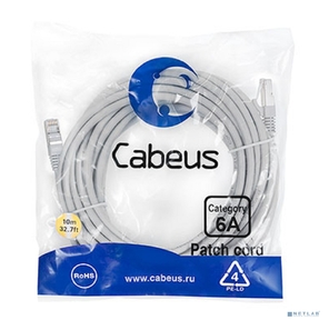 Cabeus PC-SSTP-RJ45-Cat.6a-10m-LSZH Патч-корд S / FTP,  категория 6а  (10G),  2xRJ45 / 8p8c,  экранированный,  серый,  LSZH,  10м