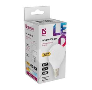 Defender Лампочка светодиодная P45-8W-830-E14 шар,  3000 К,  теплый белый,  1 шт.