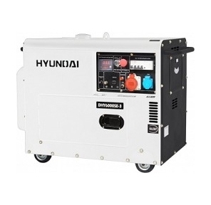 Генератор дизельный HYUNDAI DHY 6000SE-3 двигатель HYUNDAI D400,  4-х такт,  10 л.с.,  418см3,  max 5, 5 кВт / nom 5, 0кВт,  230В / 50Гц,  запуск ручной / электро,  158 кг