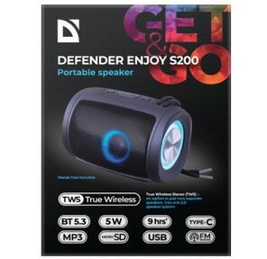 Акустическая система ENJOY S200 LIGHT / BT / FM USB / TF / 1200 MAH 65200 DEFENDER