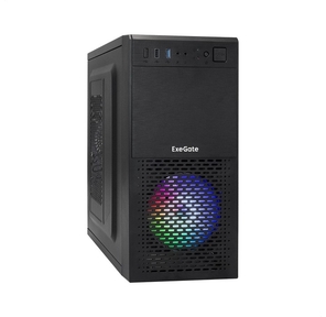Exegate EX292983RUS Корпус Minitower ExeGate mEVO-7807-NPX450  (mATX,  БП 450NPX 12см,  1*USB+1*USB3.0,  черный 1x12 см с RGB подсветкой)