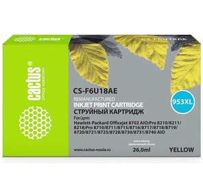 Cactus F6U18AE Картридж №953XL для HP OJ Pro 7740 / 8210 / 8218 / 8710 / 8715,  жёлтый,  26 мл.