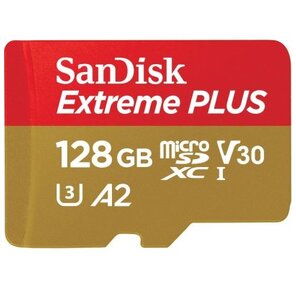 SanDisk SDSQXBZ-128G-GN6MA Флеш карта microSD 128GB SanDisk microSDXC Class 10 UHS-I A2 C10 V30 U3 Extreme Plus  (SD адаптер) 170MB / s