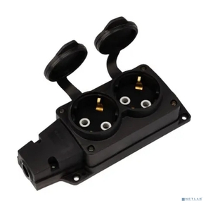 Rexant  (111-222) Розетка  (колодка) влагозащищенная с крышкой 2 гнезда COMPACT,  с / з,  16А,  IP54,  каучук,  черная