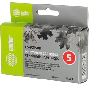 Cactus CS-PGI5BK Картридж струйный черный для Canon Pixma MP470 / MP500 / MP520 / MP530 / MP600 / MP800 / MP810 / MP830 / MP979 / iP3500 / iP4200 / iP4300 /  iP5200 / iP5300 / iP6700D / MX700 / MX850 / iX4000 / iX5000 / Pro 9000 / 9000Mark II  (23.6мл)