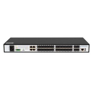 SNR Управляемый коммутатор уровня 2+,  20 портов 100 / 1000Base-X SFP,  4 порта Combo 10 / 100 / 1000Base-T|100 / 1000Base-X SFP,  4 порта 1 / 10G SFP+,  встроенный БП ~220V AC,  разъем для АКБ 12V с возможностью за
