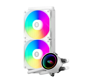 Кулер для процессора /  PCCooler DA240 ARGB WH  (270W,  240mm,  White,  ARGB /  Fans: 2x120mm,  73.6CFM,  -dBA,  1800RPM /  Pump height 55mm,  -dBA,  3000RPM,  Rad thickness 27mm /  S: 1851,  1700,  1200,  20XX,  115X,  AM5,  AM4)